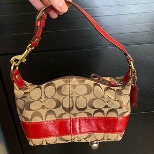Vintage red leather brown coach hobo small bag NEW